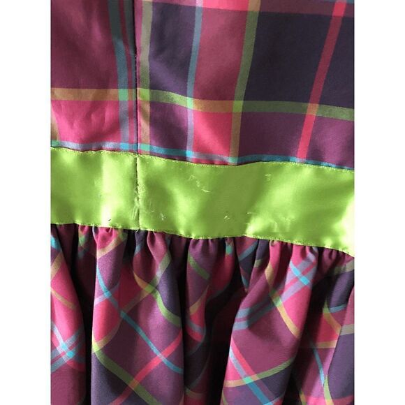 Hanna Andersson Girls Lined Puff Sleeve Pleated Tulle Dress Purple Plaid Sz 120 - Picture 4 of 4